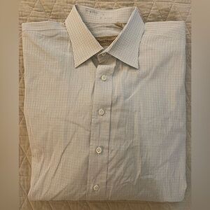 Paul‎ Stuart Olive & Gray Mini Check Print French Cuff Dress Shirt 17 1/2-34